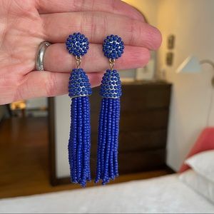 Cobalt Blue Beaded Fringe Earrings